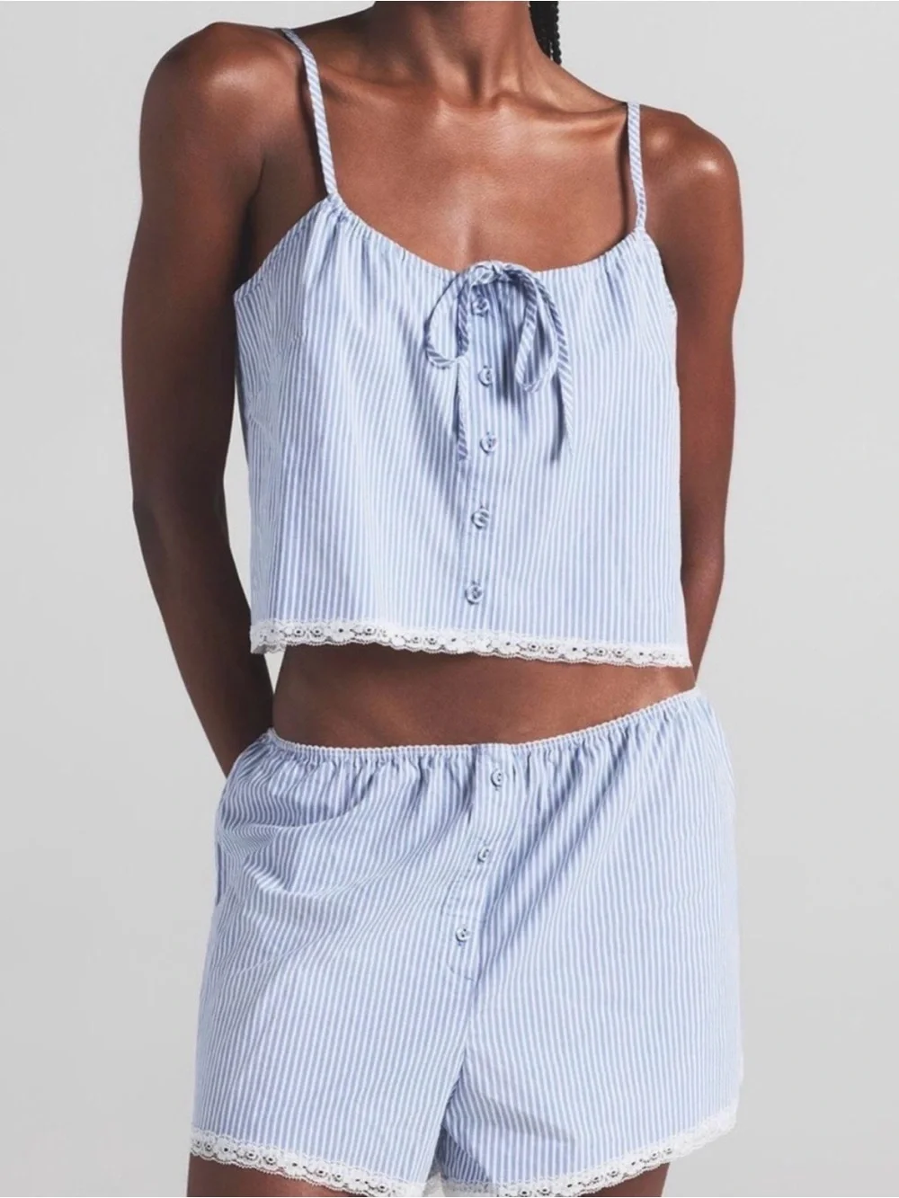 SKIMS Blue & White Striped Cotton Sleep Cami